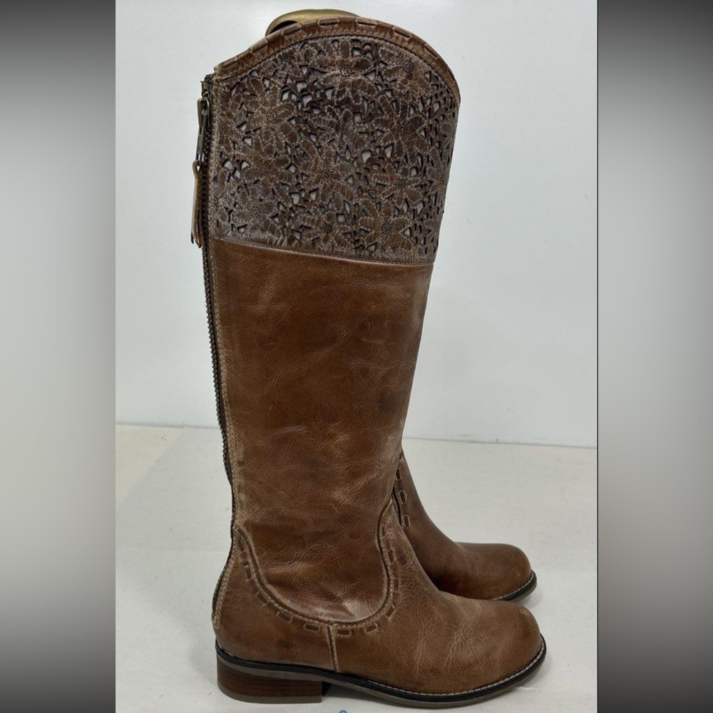 Vintage Corral Distressed Brown Leather Knee-High Back Zip Riding Boots  7.5